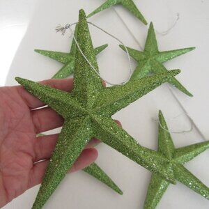 Lot of 6 GRINCH green vintage glitter star ornaments